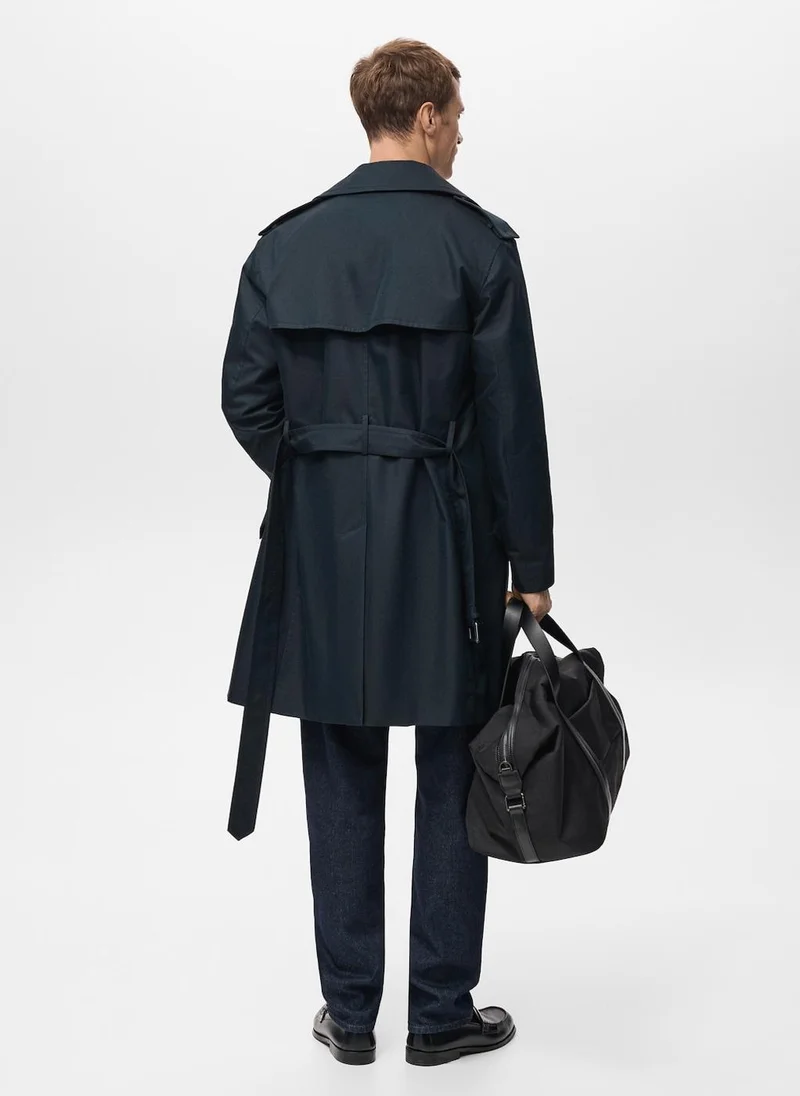 Mango Man Water-repellent belted trench coat